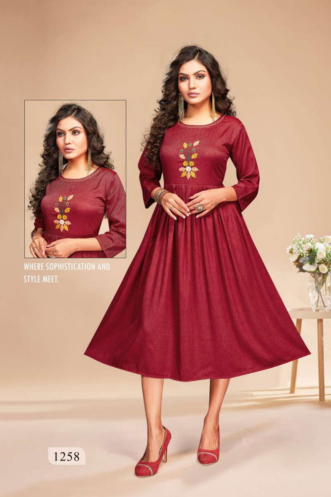 Munch Dee Cee New Exclusive Wear Rayon Designer Fancy Kurtis Collection